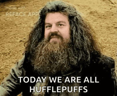 Bearded Long-Haired Man Today We Are All Hufflepuffs GIF