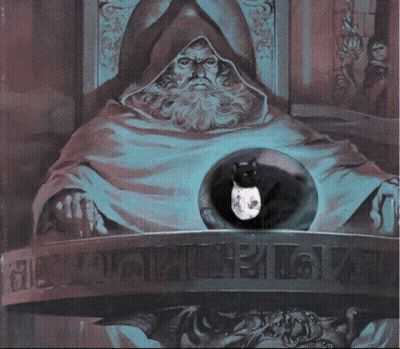 Bearded Man And Black Cat At Table With McD Sign GIF