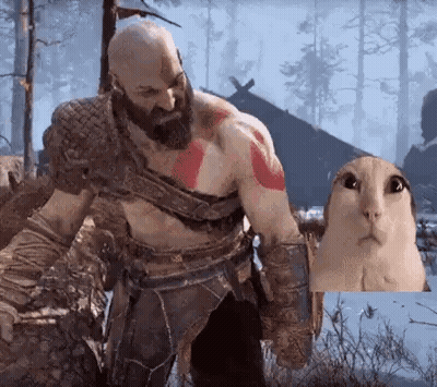 Bearded Man And Cat In Video Game Forest GIF