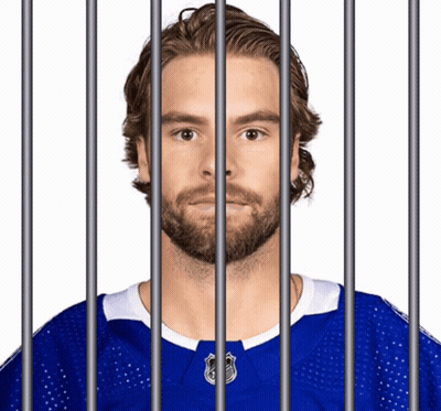 Bearded Man Behind Bars In Blue Jersey GIF