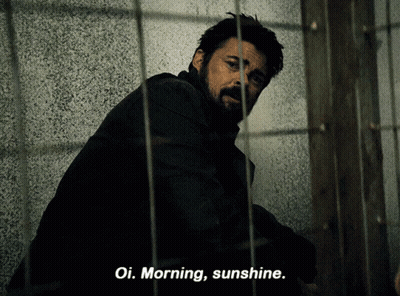 Bearded Man Behind Bars Saying Oi Morning Sunshine GIF