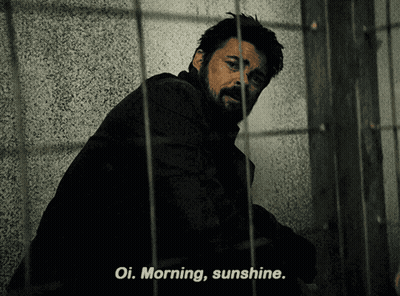 Bearded Man Behind Bars Says Oi Morning Sunshine GIF