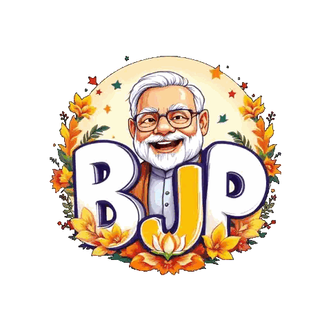 Bearded Man Cartoon With BJP Flowers Sticker