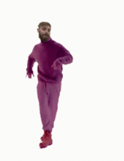 Bearded Man Dancing In Purple Sweater And Pants GIF