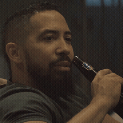 Bearded Man Drinking Blue Ribbon Beer GIF