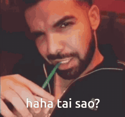 Bearded Man Drinking Green Straw Haha Tai Sao GIF