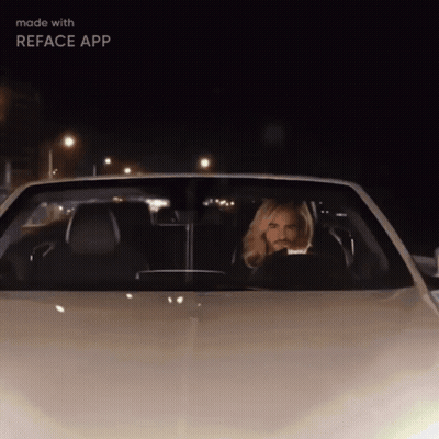 Bearded Man Driving White Car Made With Reface App GIF