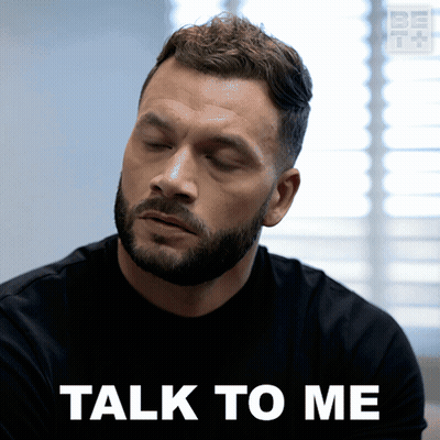 Bearded Man Eyes Closed Saying Talk To Me GIF
