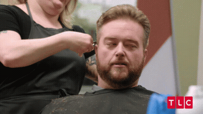 Bearded Man Getting Haircut By Woman TLC GIF