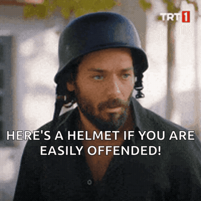 Bearded Man Helmet Says Helmet if Offended