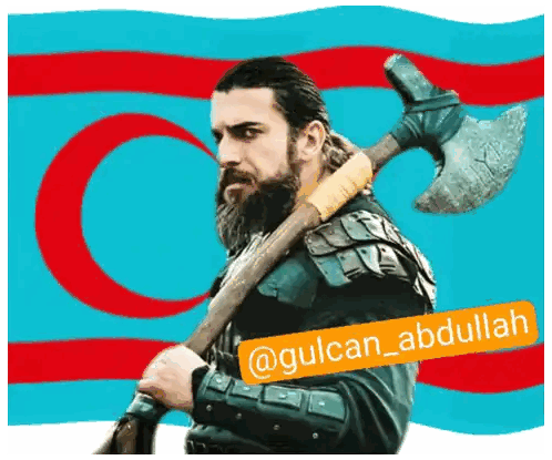 Bearded Man Holding Axe In Front Of Flag Sticker
