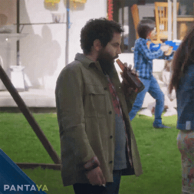 Bearded Man Holding Beer And Smoking GIF