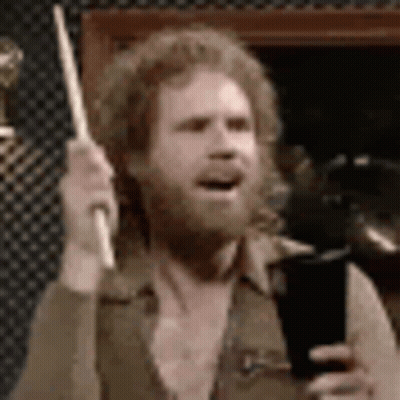 Bearded Man Holding Cane And Beer GIF