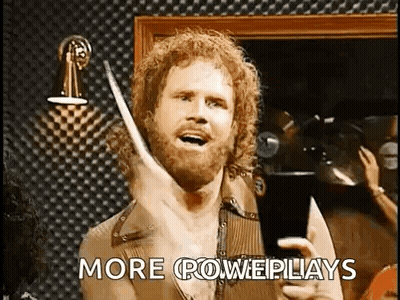 Bearded Man Holding Drum Stick Says More Powerplays GIF