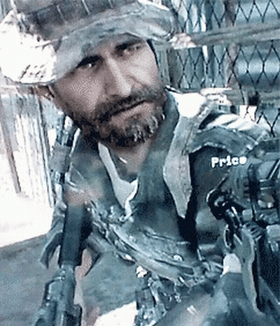 Bearded Man Holding Gun With Price On Jacket GIF