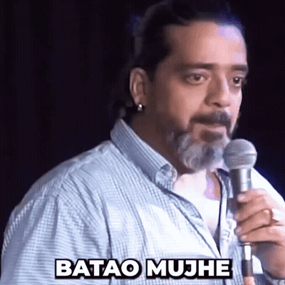 Bearded Man Holding Microphone Saying Batao Mujhe GIF