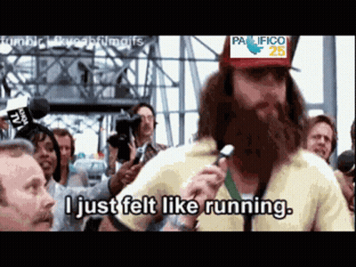 Bearded Man Holding Microphone Saying I Just Felt Like Running GIF