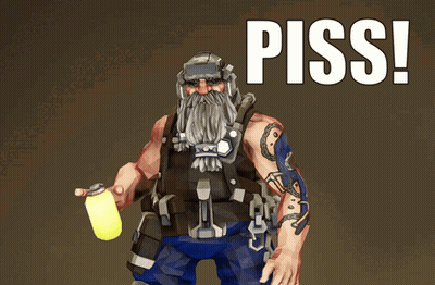 Bearded Man Holding Yellow Bottle With Word Piss GIF