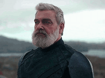 Bearded Man In Armor Looking To Side GIF