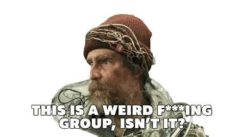 Bearded Man In Beanie Saying This Is A Weird Group Sticker