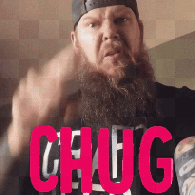 Bearded Man In Black Shirt Saying Chug GIF
