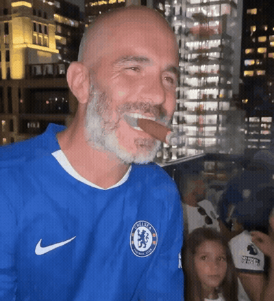 Bearded Man In Blue Chelsea Jersey Smoking Cigar GIF