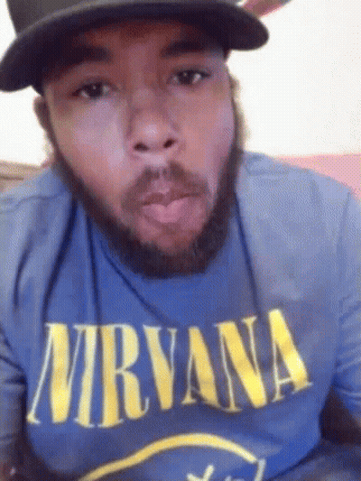 Bearded Man In Blue Nirvana Shirt GIF