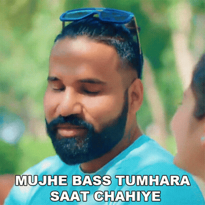 Bearded Man In Blue Shirt And Sunglasses Says Mujh Bass Tumhara Saat Chahiye GIF