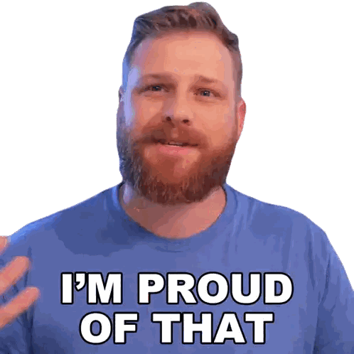 Bearded Man In Blue Shirt I'm Proud Of That Sticker