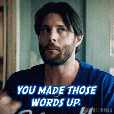 Bearded Man In Blue Shirt Saying You Made Those Words Up GIF