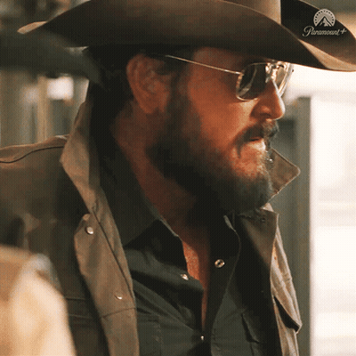 Bearded Man In Cowboy Hat And Sunglasses With Paramount Logo GIF