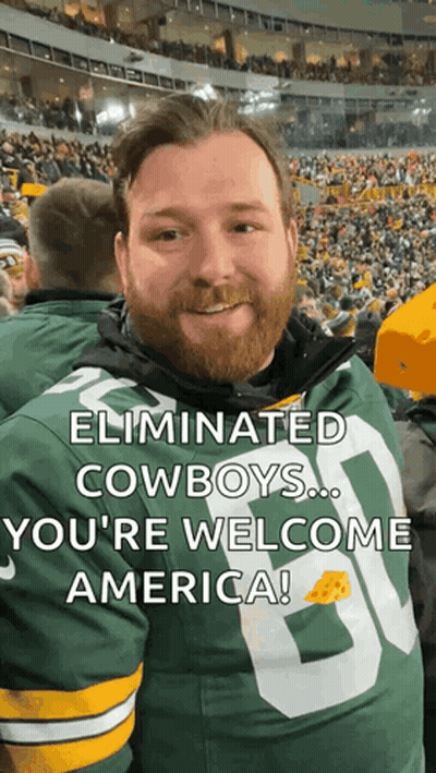 Bearded Man In Green Bay Packers Jersey In Front Of Crowd GIF
