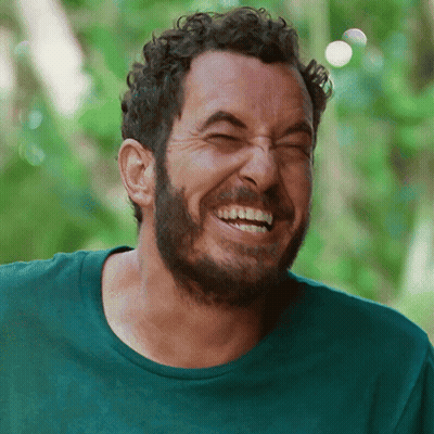 Bearded Man In Green Shirt Laughing Eyes Closed GIF