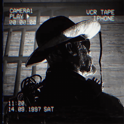 Bearded Man In Hat And Sunglasses Recorded On Camera Tape GIF