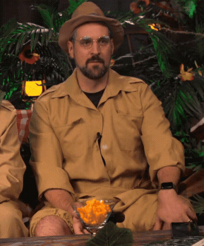 Bearded Man In Hat, Glasses Holding Food Bowl GIF