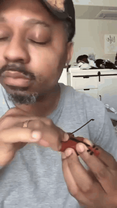 Bearded Man In Hat Holding Red Object GIF