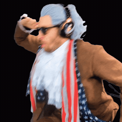 Bearded Man In Headphones And American Flag Tie GIF