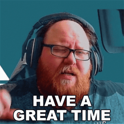 Bearded Man In Headphones And Glasses Says Have A Great Time GIF