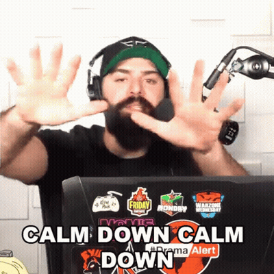 Bearded Man In Headphones Says Calm Down Calm Down At Laptop GIF
