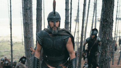 Bearded Man In Helmet Walking Forest GIF