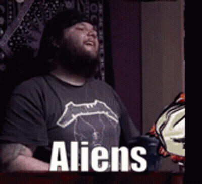 Bearded Man In Metallica Shirt Says Aliens GIF