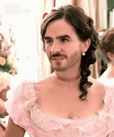 Bearded Man In Pink Dress And Choker GIF