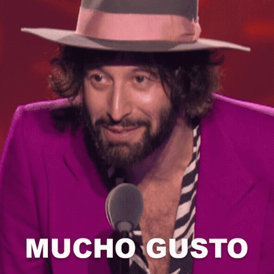 Bearded Man In Purple Jacket Saying Mucho Gusto GIF