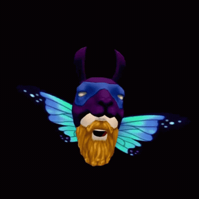 Bearded Man In Purple Mask With Blue Wings GIF