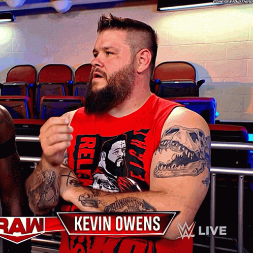 Bearded Man In Red Kevin Owens Shirt GIF