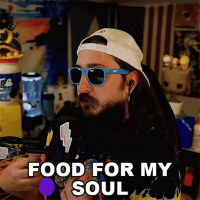 Bearded Man In Sunglasses And Hat Saying Food For My Soul GIF