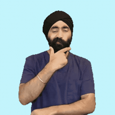 Bearded Man In Turban And Blue Shirt Thinking GIF