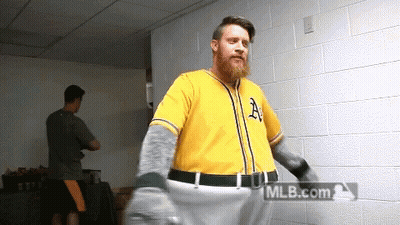 Bearded Man In Yellow A's Jersey GIF