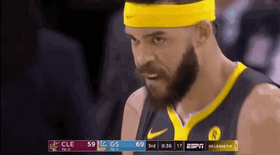 Bearded Man In Yellow Headband At Basketball Game GIF