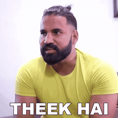 Bearded Man In Yellow Shirt Saying Theek Hai GIF